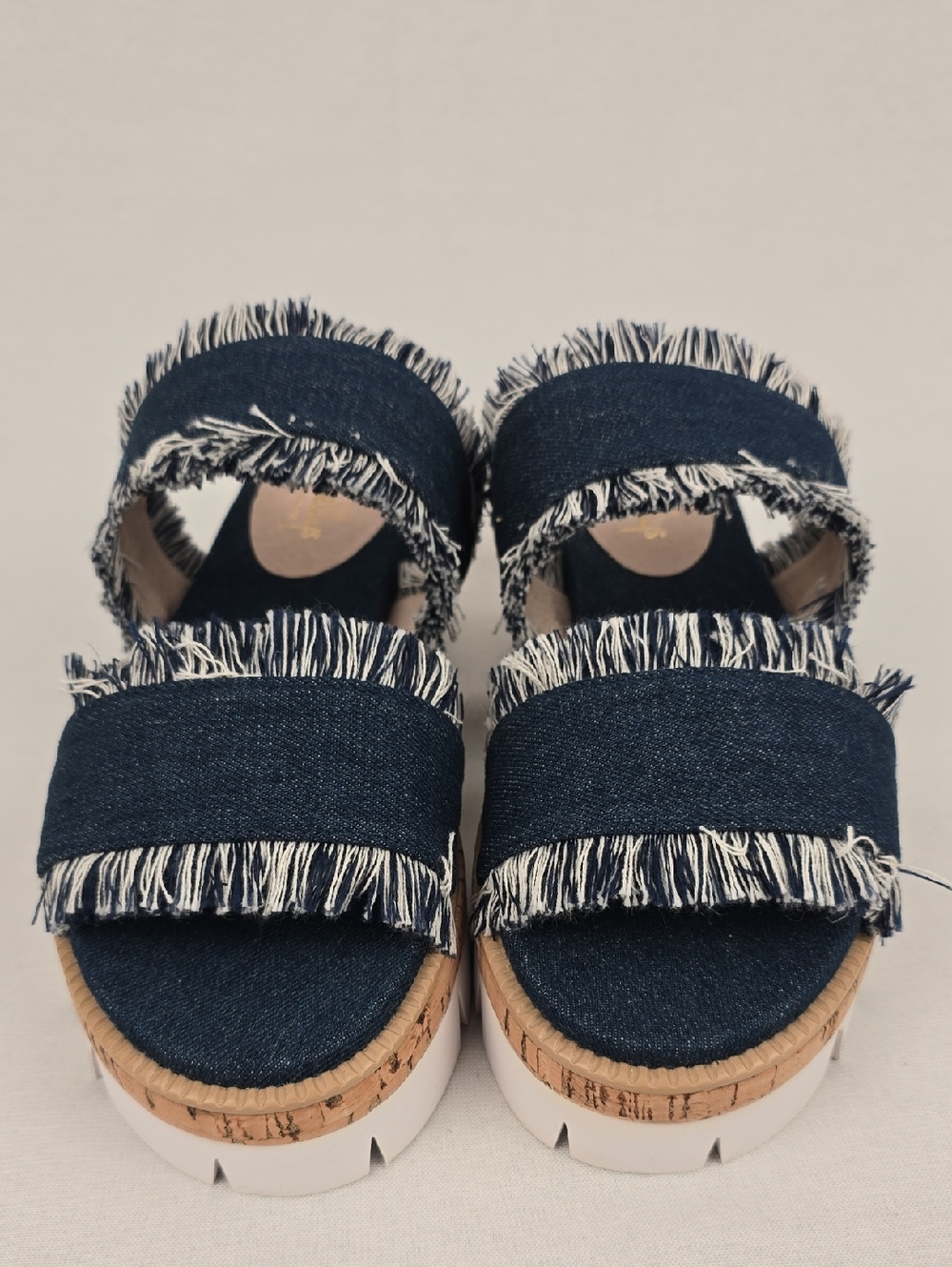 Shellys London Navy Frayed Denim Platform Sandals
